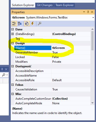 Aplikacja Windows Forms UI - ustawienie nazwy dla textboxa