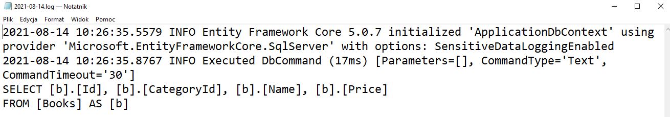 Entity Framework Core dobre praktyki - logowanie nlog plik