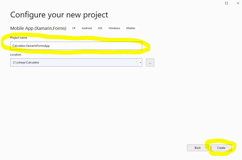 PIERWSZA APLIKACJA Mobilna XAMARIN w C# XAML – nazwa projektu