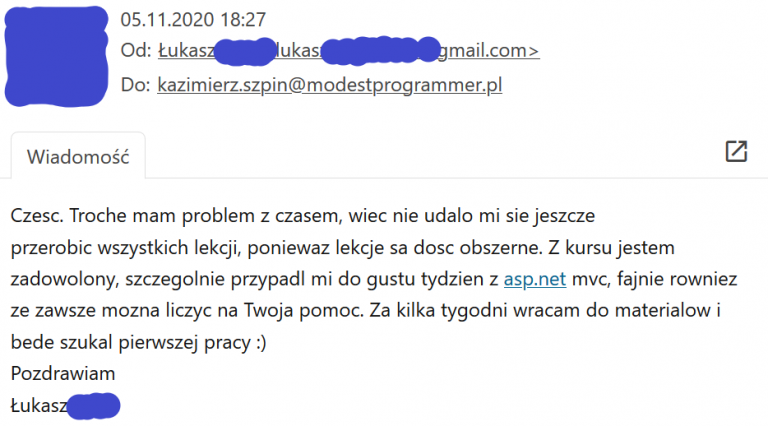 Zostań Programistą .NET opinia Łukasza